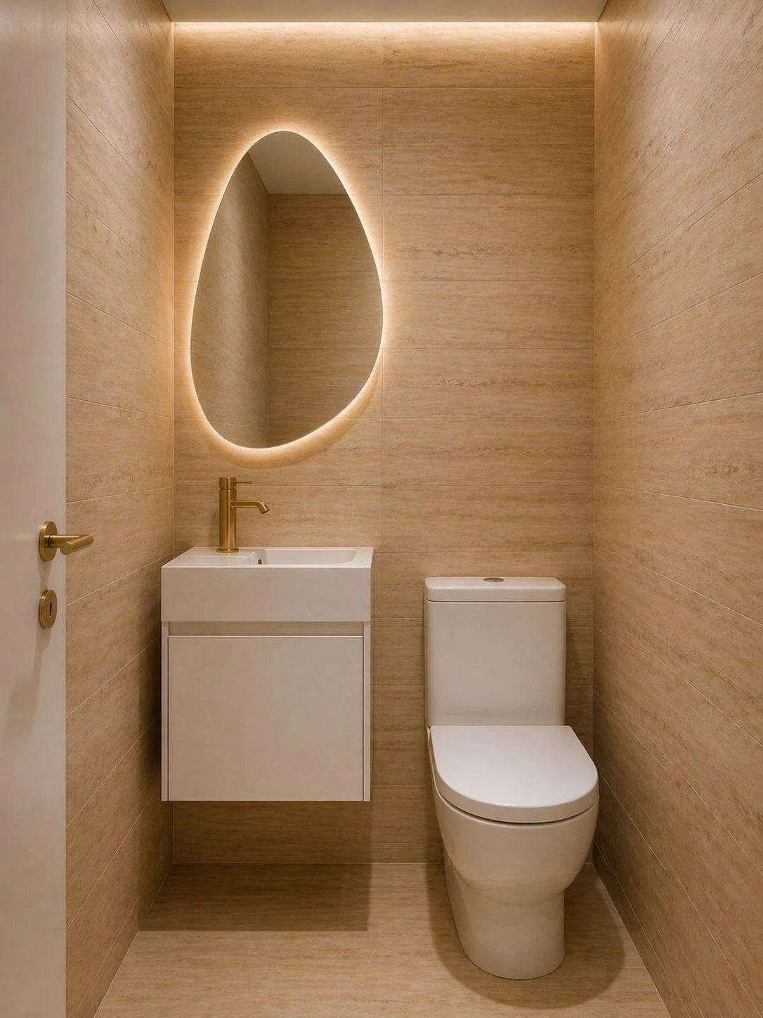 Casa de banho com espelho iluminado e revestimentos — André Souza Remodelações